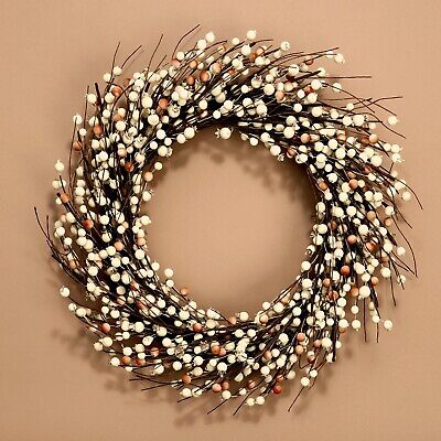 LampLust Front Door Wreath, 22 Inch, Cream Pip Berries on Grapevine Wreath, S...