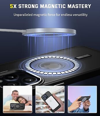 Magnetic Shockproof for iPhone 15 Pro Case, with Stand add 2 Screen Protector...