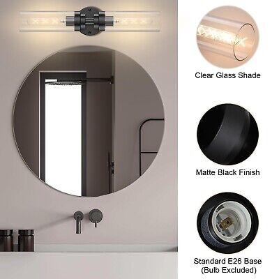 HASUN Black Bathroom Light Fixtures Vanity Lights with Clear Glass, 2 Light M...