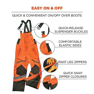 Ergodyne GloWear 8928 Insulated Thermal Bib Overalls, High Visibility, Weathe...