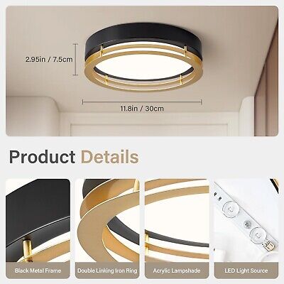 Modern Dimmable Gold and Black Flush Mount Ceiling Light, Minimalist LED Ligh...