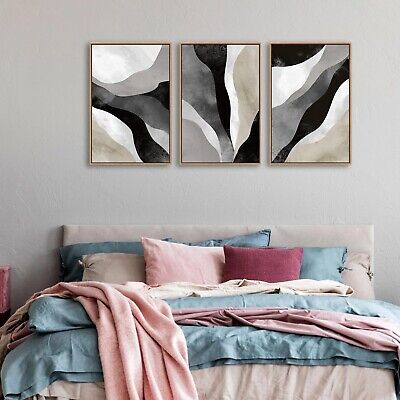 Minimalist Abstract Boho Wall Art - Natural Framed Abstract Canvas Picture Fl...