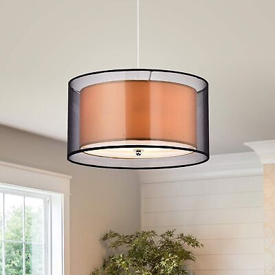 Warehouse of Tiffany RL1063 Jonah 3-Light Double Drum Shade Pendant, Black