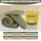 Dark Green Full Size Comforter Sets, 3 Piece Ergonomic Design Bedding Sets wi...