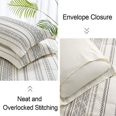 PHF 100% Cotton Jacquard Duvet Cover Set King Size, 3pcs Boho Textured Comfor...