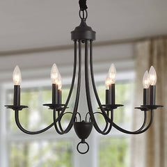 Black Chandeliers for Dining Room, 8-Light Vintage Farmhouse candle Chandelie...