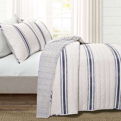 Lush Decor Farmhouse Stripe Reversible Cotton Quilt Set - 3 Piece Cozy Pinstr...