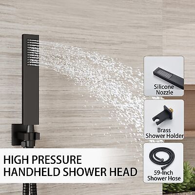 Shower System, Black Shower Faucet Set with 12-Inch Rain Shower Head and Hand...