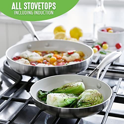 GreenLife Tri-Ply Stainless Steel 10 Piece Cookware Pots and Pans Set, Silver