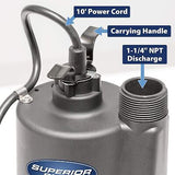 Superior Pump 92330 1/3 HP Thermoplastic Submersible Sump Pump with Tethered ...