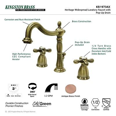 Kingston Brass KB1973AX 8 in. Widespread Bathroom Faucet, Antique Brass