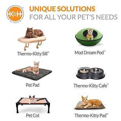 K&H Pet Products Thermo-Kitty Bed Deluxe Indoor Heated Cat Bed Tan/Leopard La...