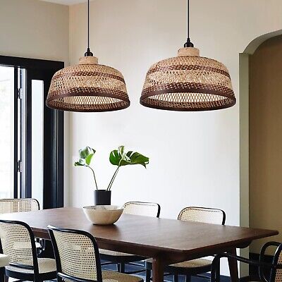 1 Light Bamboo Chandelier Rustic Farmhouse for Kitchen, Brown Stripe Pendant ...