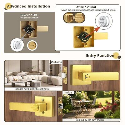 Gobrico Keyed Entry Door Handle Gold Door Handles Heavy Duty Entrance Door Lo...