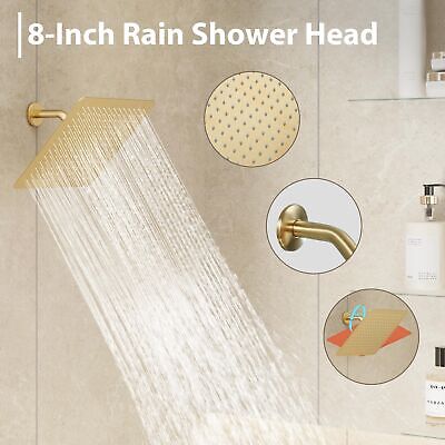 Shower Faucet Set, Gold Tub Shower Faucet with 8-Inch Rainfall Shower Head an...