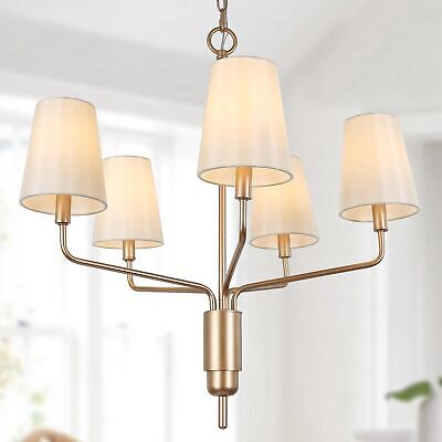 KSANA Gold Chandelier, 5-Lights Modern Chandelier Light Fixture with White Fa...