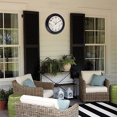 Large Outdoor Clock, Waterproof Patio Outdoor Clock with Thermometer and Hygr...