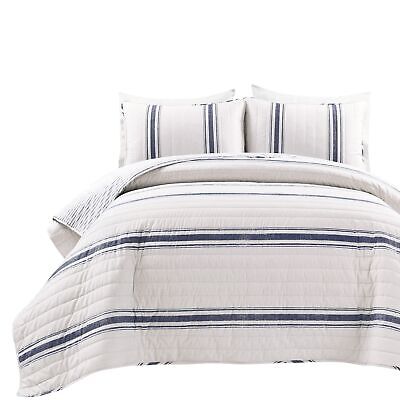 Lush Decor Farmhouse Stripe Reversible Cotton Quilt Set - 3 Piece Cozy Pinstr...