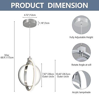 Modern LED Chandelier Chrome Ring Pendant Light Fixtures 4000K Dimmable Heigh...