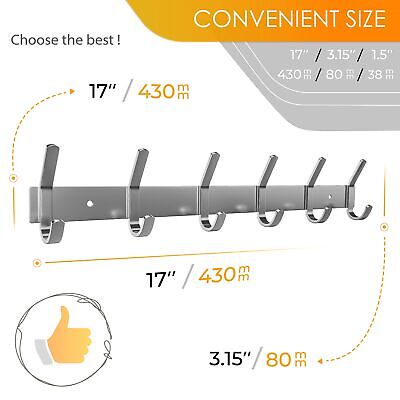 Brushed Nickel Coat Rack Wall Mount with 6 Double Hooks for Hanging &#8211; 17 I