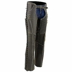 Milwaukee Leather Chaps for Women Distress Grey Premium Skin- Accent Lace Gro...