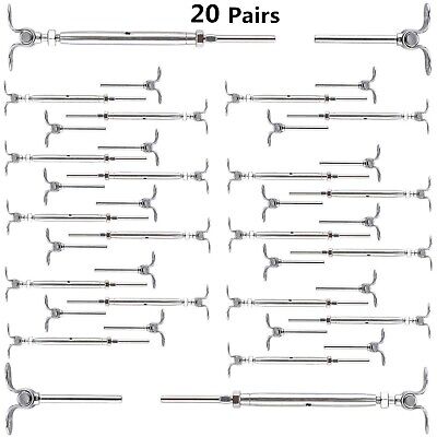 20 Pairs Stainless Steel Adjustable Angle 1/8" Wire Rope Cable Railing Hardwa...