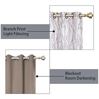 BONZER Mix and Match Curtains - 2 Pieces Branch Print Sheer Curtains and 2 Pi...