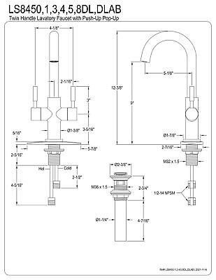 Kingston Brass LS8458DL Concord Two-Handle Bathroom Faucet with Push Pop-Up, ...