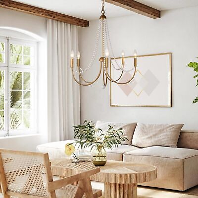 KSANA Antique Brushed Gold Chandeliers, Modern 5-Light Dining Room Chandelier...