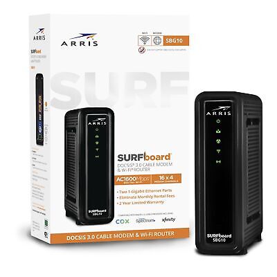 ARRIS SURFboard SBG10 DOCSIS 3.0 16 x 4 Gigabit Cable Modem & AC1600 Wi-Fi Ro...