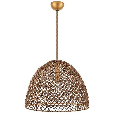 20" Hand Woven Boho Farmhouse Chandelier Brass Adjustable Open Weave Cane Rib...