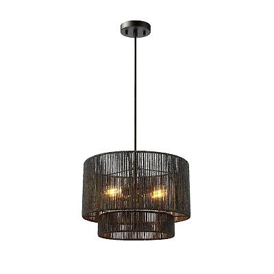 Globe Electric 67000102 2-Light Pendant Light, Matte Black, Black Paper Twine...