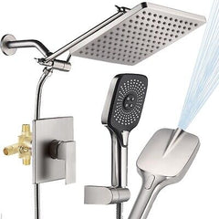 Shower Faucet Set Brushed Nickel Rough-in Anti-Scald Pressure Balanced Valve ...