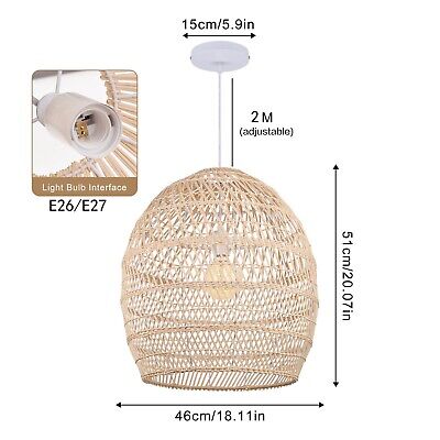 Arturesthome Boho Wicker Chandelier, Rustic Rattan Basket Pendant Light Fixtu...