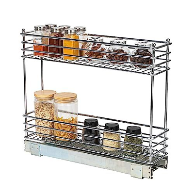 Household Essentials Narrow Sliding Cabinet Organizer, Two Tier 5", Chrome