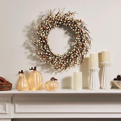 LampLust Front Door Wreath, 22 Inch, Cream Pip Berries on Grapevine Wreath, S...