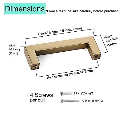 30 Pack Champagne Bronze Cabinet Handles 3-3/4 Inch Hole Centers Square Champ...