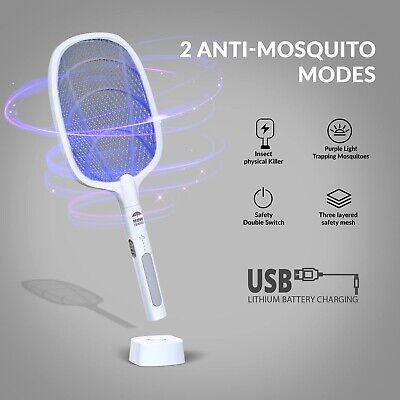 2 in 1 Electric Bug Zapper, Mosquitoes Trap Lamp & Racket, USB Rechargeable E...