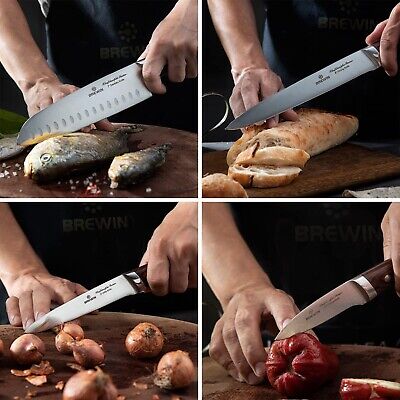 Brewin CHEFILOSOPHI Japanese Chef Knife Set 5 PCS with Elegant Red Pakkawood ...