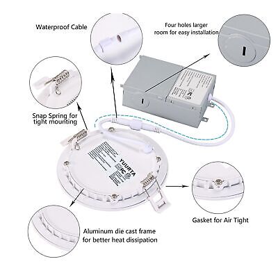 YUURTA 4-Inch 9W Color Selectable 5CCT: 2700K - 6000K Recessed Ceiling LED Do...