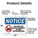 (2 Pack) No Food Or Drink In This Refrigerator OSHA Notice Sign 24 Inch X 18 ...