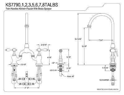 Kingston Brass KS7795TALBS Tudor Bridge Kitchen Faucet, Oil Rubbed Bronze, 13...