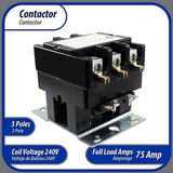 Appli Parts APAC-375240 Heavy Duty 3 Poles Contactor 75 Amp 240 Volts Coil Re...