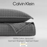 Calvin Klein - King Coverlet, Cotton Jacquard Bedding, Garment Washed Home De...