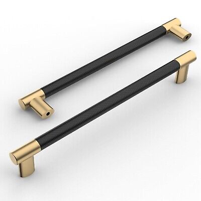 Amerdeco 10 Pack Matte Black and Gold Knurled Cabinet Pulls 10 Inch Hole Cent...