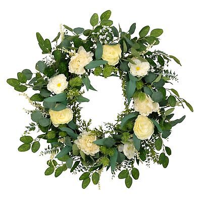 Puleo International 30" Artificial Eucalyptus Floral Spring Door Wreath, Gree...