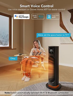 Govee Smart Space Heater for Indoor Use, 1500W Ceramic Tower Heater with Ther...