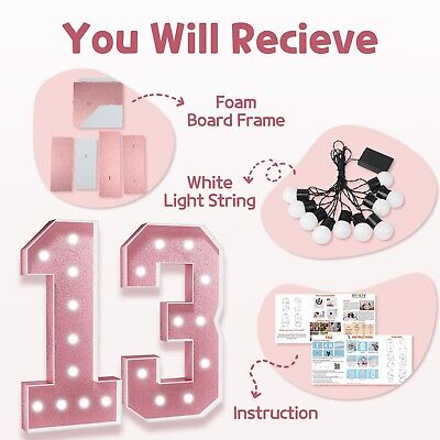 Marquee Numbers Rose Gold 13th-Birthday Decoration: 4FT Large Light Up 13 Yea...