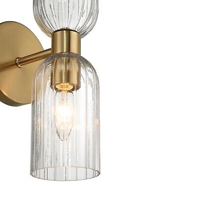 Josephine - Mid-Century Modern Metal and Clear Ribbed Glass Wall Light, Brush...