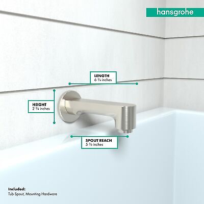 hansgrohe Tub Spout Premium 3-inch Modern Tub Spout in brushed nickel, 14413821